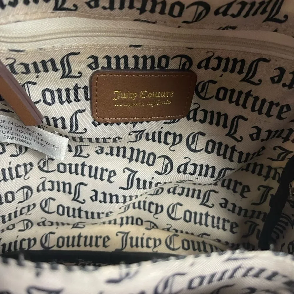 Juicy Couture Nylon mauve roses and green leaf prints mini backpack brown trims.